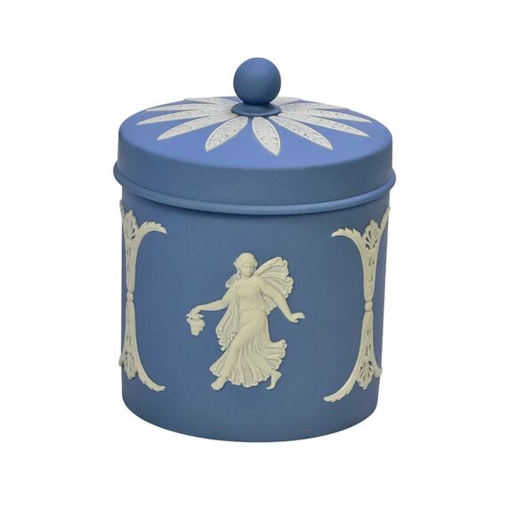 Wedgwood Blue Jasperware 'Dancing Hours' Vanity Tobacco Candy Pot Dish Jar w/Lid - Picture 4 of 8